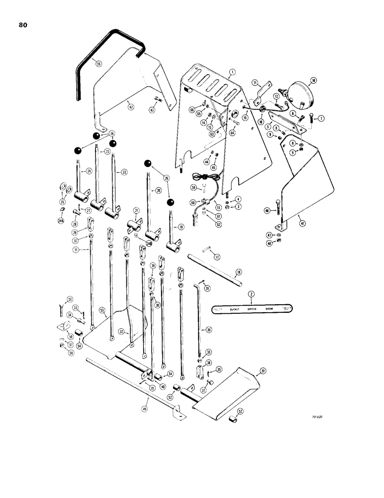 Схема запчастей Case 26S - (080) - INDIVIDUAL LEVER BACKHOE CONTROL, FOOT SWING 