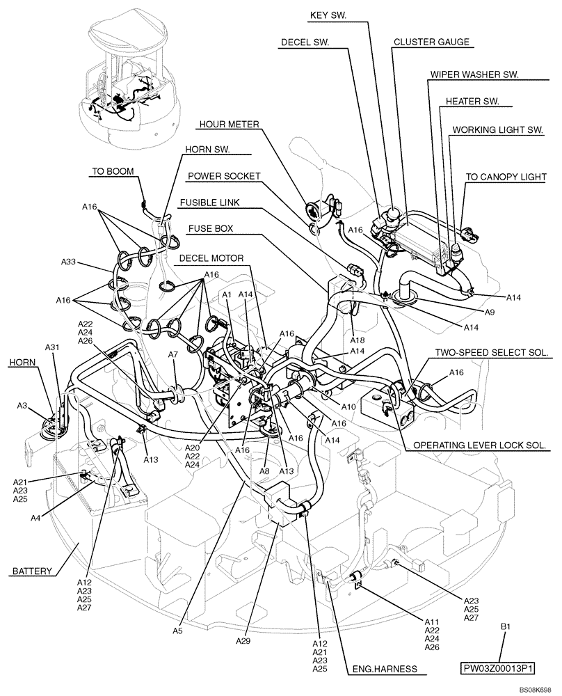 Схема запчастей Case CX27B BTW - (01-075) - ELEC ASSY, UPPER (PM03E00010F1) (55) - ELECTRICAL SYSTEMS