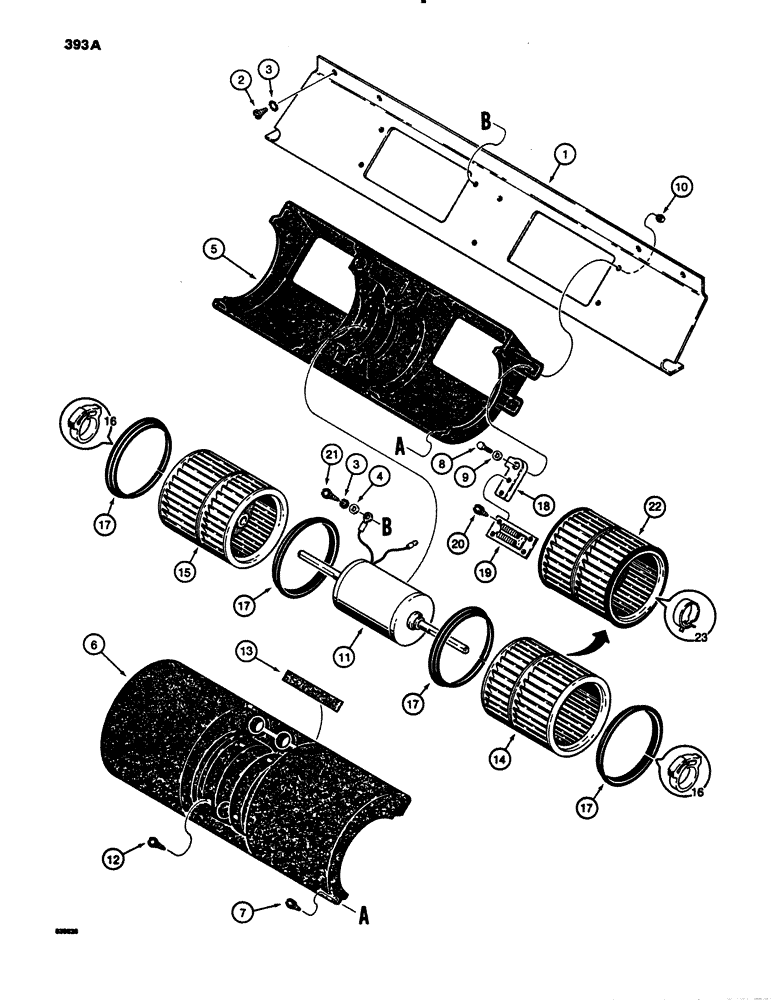 Схема запчастей Case 780B - (393A) - CAB BLOWER, WITH PLASTIC FAN HOUSING, IF USED (09) - CHASSIS/ATTACHMENTS