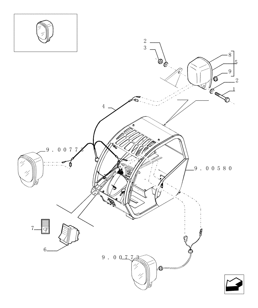 Схема запчастей Case TX1055 - (9.00778[01]) - REAR WORK LIGHTS - OPTIONAL CODE 749037031 (55) - ELECTRICAL SYSTEMS