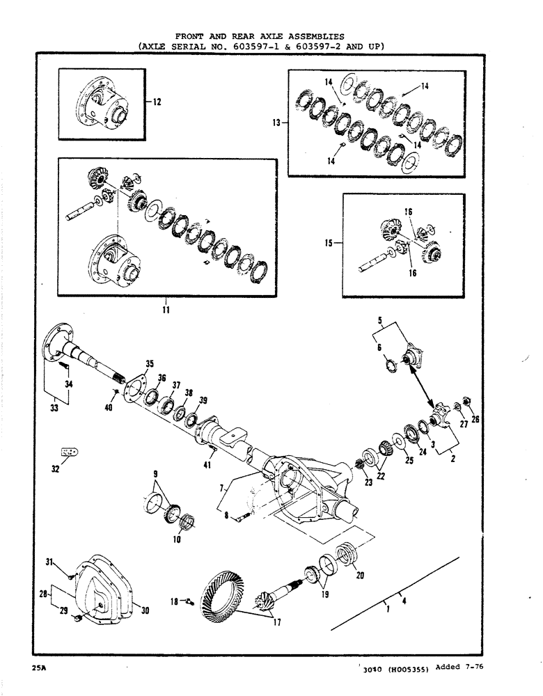 Схема запчастей Case P57 - (25A) - FRONT AND REAR AXLE ASSEMBLIES, AXLE SERIAL NUMBER 603597-1 AND 603597-2 AND UP 