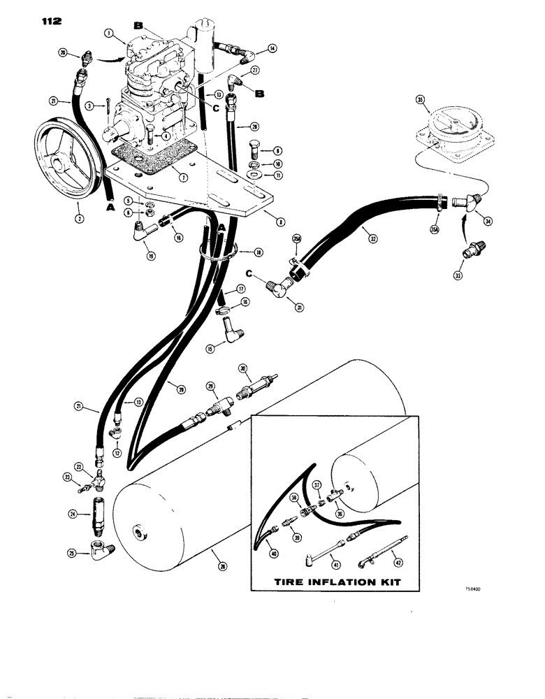 Схема запчастей Case W14 - (112) - BRAKE SYSTEM, L52092 AIR COMPRESSOR AND RELATED PARTS, USED BEFORE TRAC. S/N 9119152 (07) - BRAKES