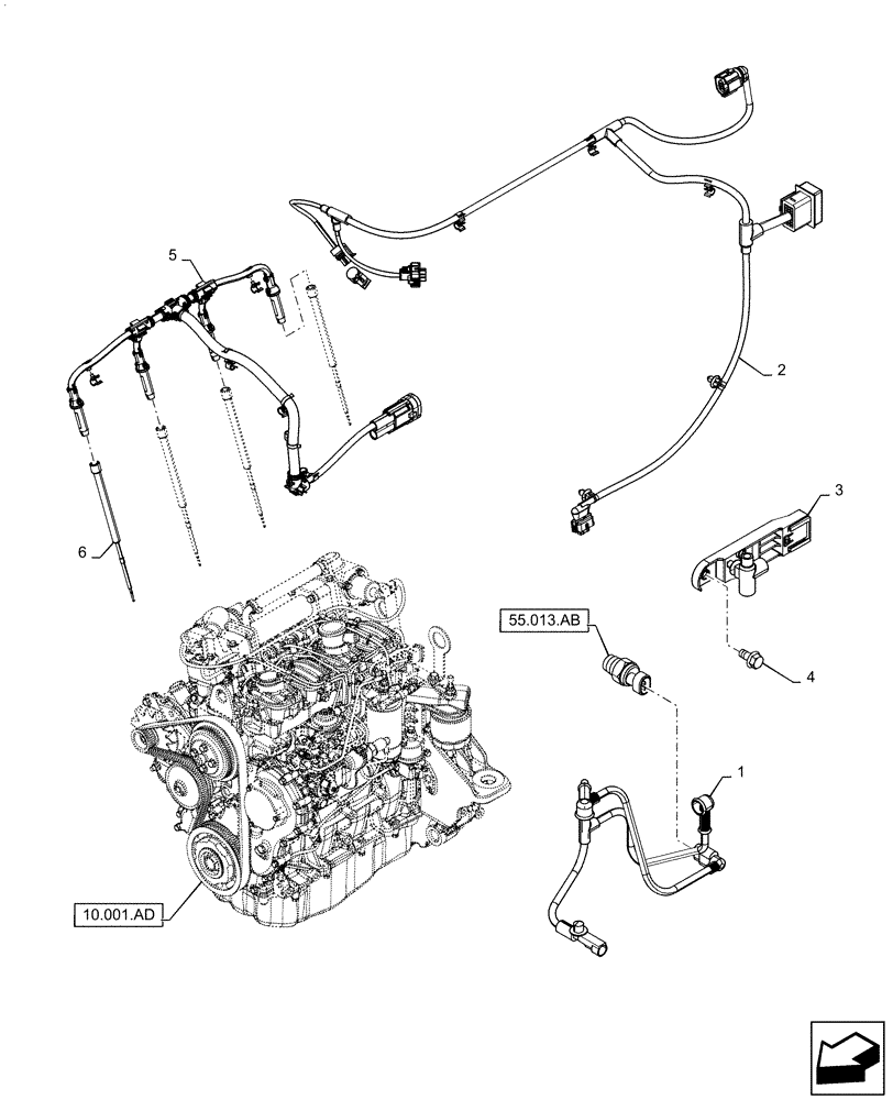 Схема запчастей Case F5CE5454B A005 - (55.202.AD) - GLOW PLUG, CONNECTIONS CABLE FOR ENGINE INJECTION (55) - ELECTRICAL SYSTEMS