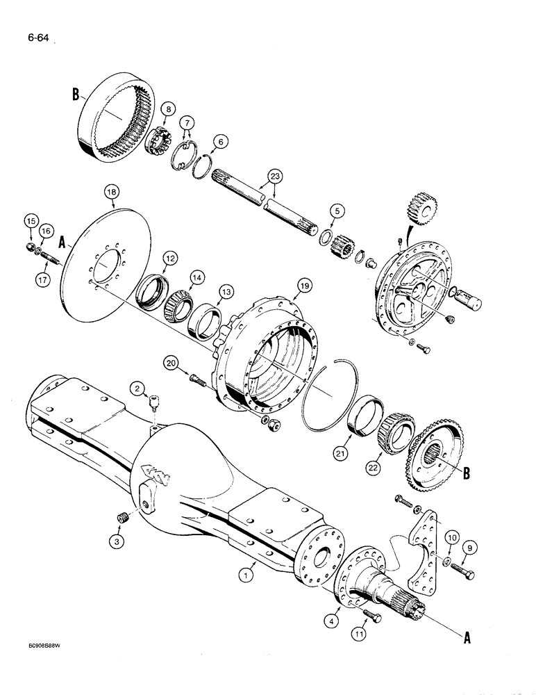 Схема запчастей Case 621 - (6-64) - REAR AXLE HOUSING AND PLANETARY (06) - POWER TRAIN