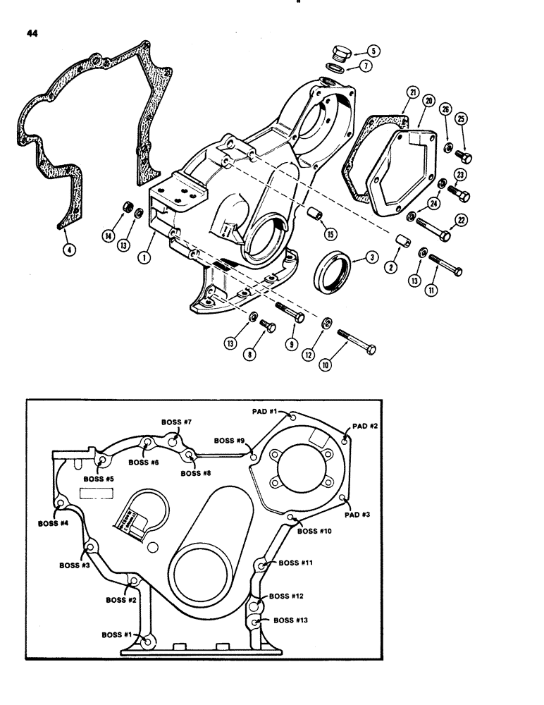 Схема запчастей Case 1150C - (044) - TIMING GEAR COVER, 451BD DIESEL ENGINE (02) - ENGINE