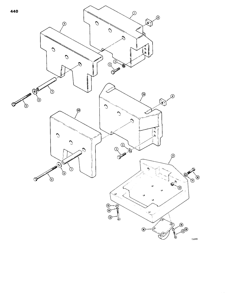 Схема запчастей Case 1150B - (440) - COUNTERWEIGHTS, REAR COUNTERWEIGHT - LOADER MODELS W/OUT REAR EQUIPMENT (05) - UPPERSTRUCTURE CHASSIS