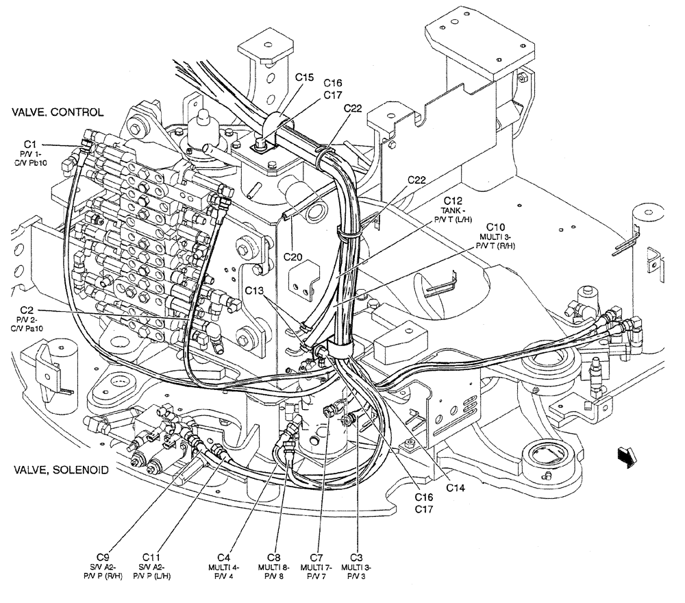 Схема запчастей Case CX27B PV13 - (01-035) - CONTROL LINES, REMOTE (NIBBLER &BREAKER) (05) - SUPERSTRUCTURE