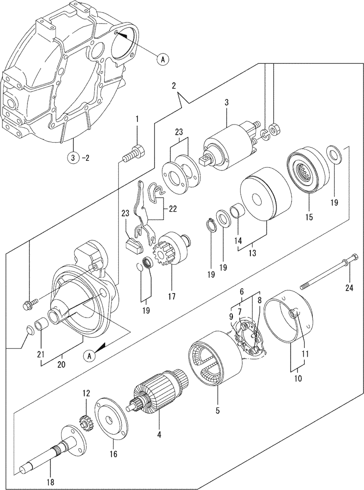 Схема запчастей Case CX36B - (08-014) - STARTING MOTOR (55) - ELECTRICAL SYSTEMS