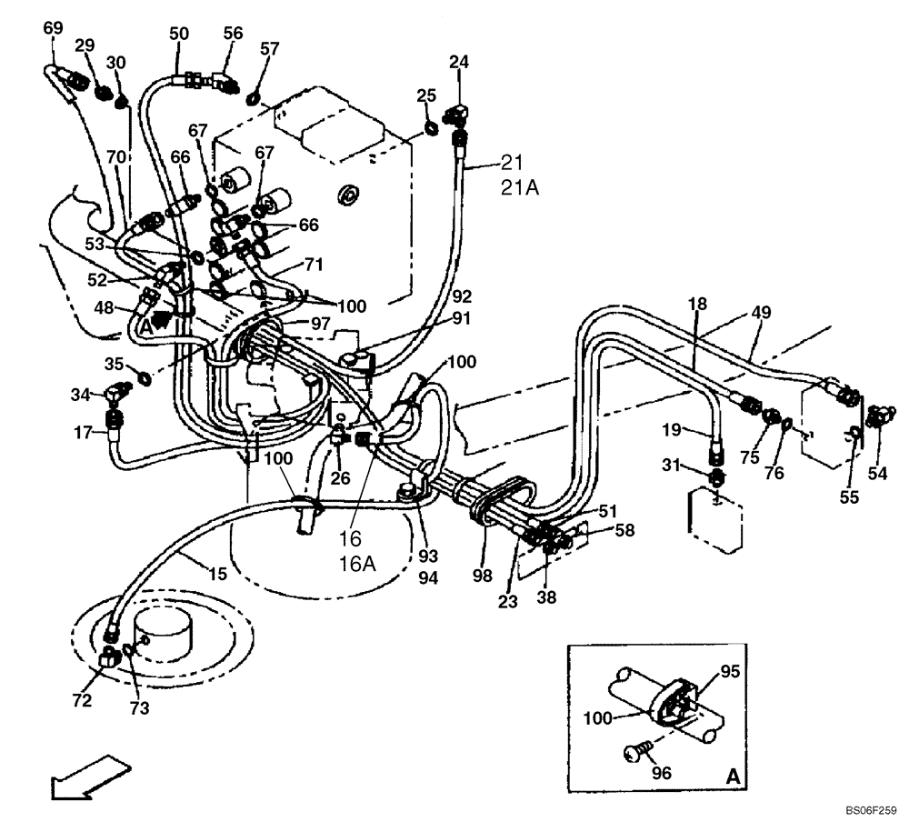 Схема запчастей Case CX130 - (08-065) - HYDRAULICS - PILOT PRESSURE, RETURN LINES, MODELS WITH DOZER BLADE (DAC0713099 - DAC0713245) (08) - HYDRAULICS