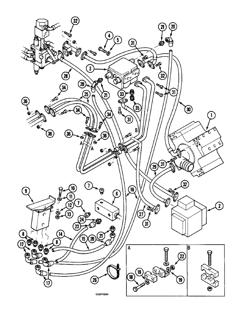 Схема запчастей Case 220B - (8-086) - HYDRAULIC CIRCUIT FOR OPTIONS, P.I.N. 74570 THROUGH 74597, P.I.N. 03201 AND AFTER (08) - HYDRAULICS