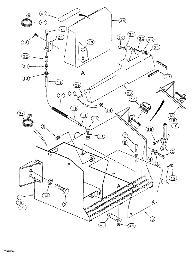 Схема запчастей Case 580SL - (9-078) - BATTERY BOX, HYDRAULIC OIL TANK AND RIGHT HAND STEP (09) - CHASSIS/ATTACHMENTS