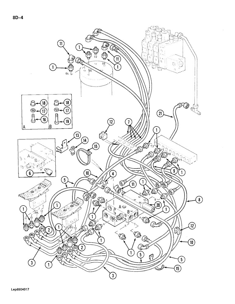 Схема запчастей Case 688 - (8D-04) - HYDRAULIC CONTROL CIRCUIT, MANIFOLD TO FOOT CONTROL VALVES AND SWIVEL (08) - HYDRAULICS