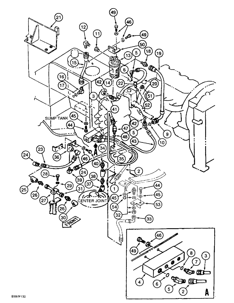 Схема запчастей Case 9010B - (8-014) - FILTER AND RESERVOIR RETURN LINES, MODELS WITH LOAD HOLD (08) - HYDRAULICS