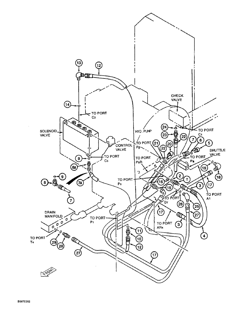 Схема запчастей Case 9045B - (8-040) - CONTROL VALVE PILOT LINES (08) - HYDRAULICS