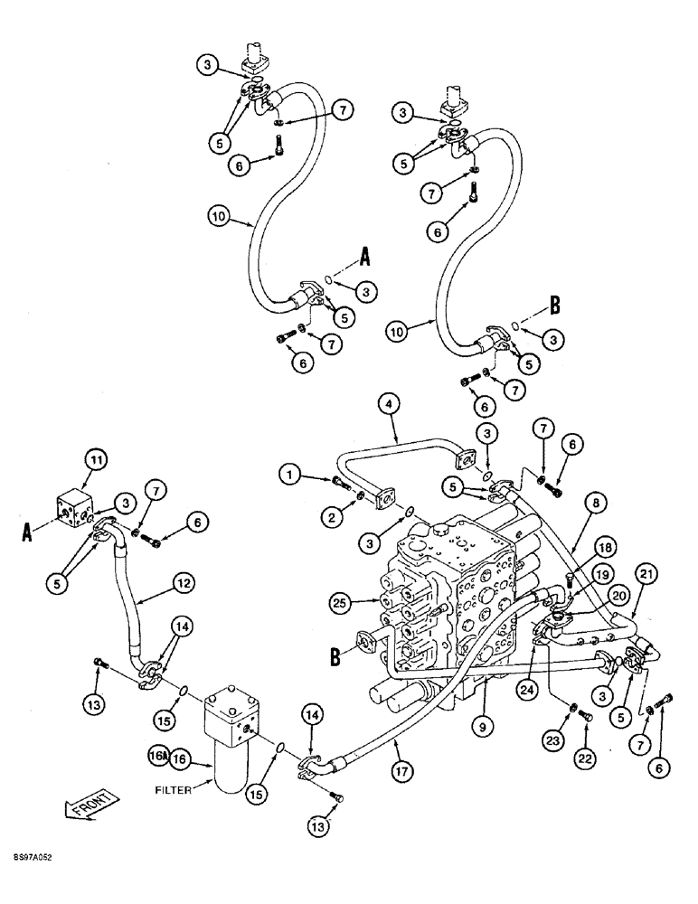 Схема запчастей Case 9060B - (8-098) - AUXILIARY EQUIPMENT - SINGLE ACTION, BASIC HYDRAULICS (08) - HYDRAULICS