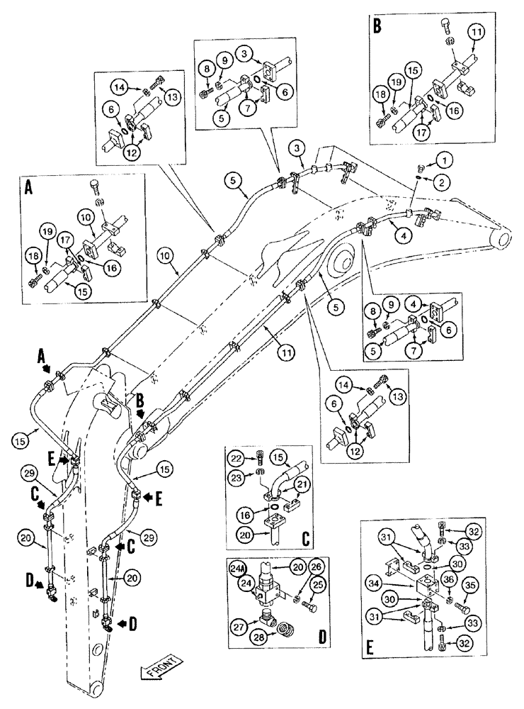 Схема запчастей Case 9050B - (8-132) - AUXILIARY EQUIPMENT OPTIONS-SUPPLY & CYLINDER LINES, 4.03M (133") ARM, PRIOR TO P.I.N. EAC0501270 (08) - HYDRAULICS