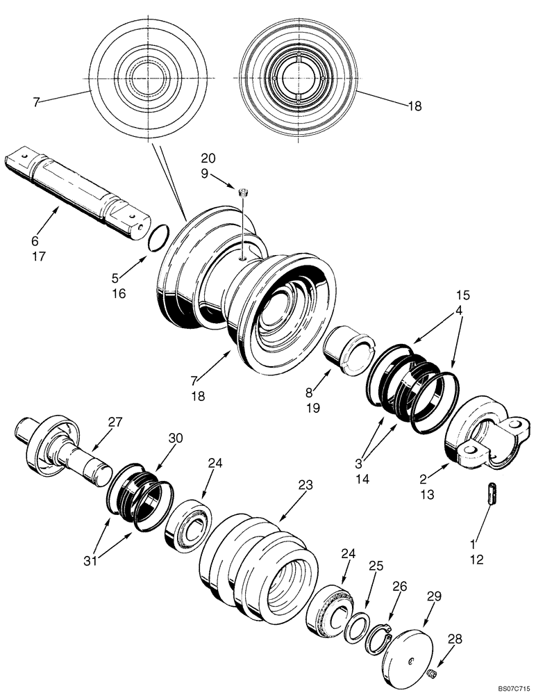 Схема запчастей Case 650K - (05-07) - TRACK ROLLER (11) - TRACKS/STEERING