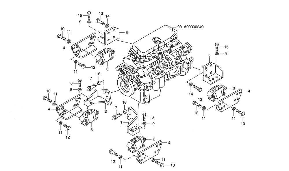Схема запчастей Case 340 - (03A00000584[001]) - ENGINE INSTALLATION (10) - ENGINE