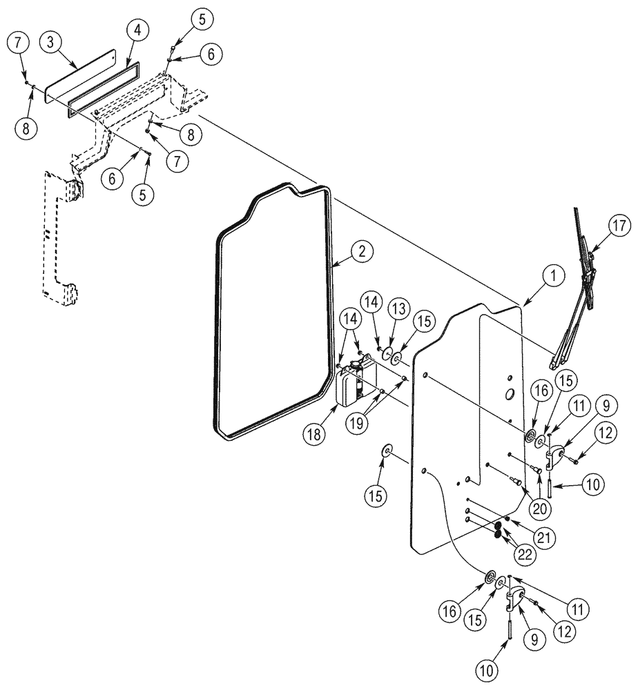 Схема запчастей Case 95XT - (09-47) - DOOR, FRONT - WINDSHIELD, GLASS (NORTH AMERICA JAF0311357- / EUROPE JAF0274360-) (09) - CHASSIS/ATTACHMENTS