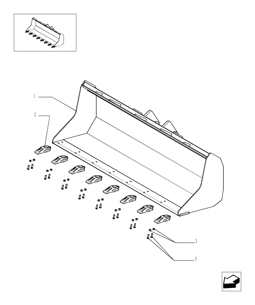 Схема запчастей Case TX1055 - (9.82056[01]) - 1.2 CU M BUCKET W/HOOKING AND TEETH - OPTIONAL CODE 749062021 (83) - TELESCOPIC SINGLE ARM