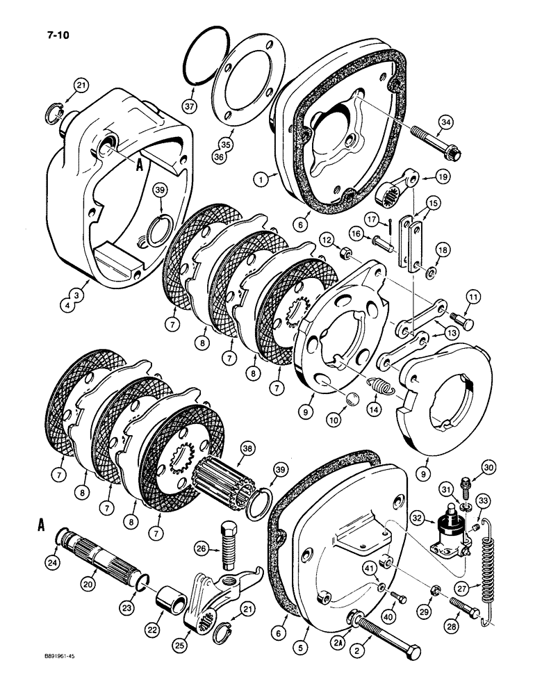 Схема запчастей Case 650 - (7-10) - TRANSMISSION BRAKES, HOUSING, DISCS AND ADJUSTERS (07) - BRAKES