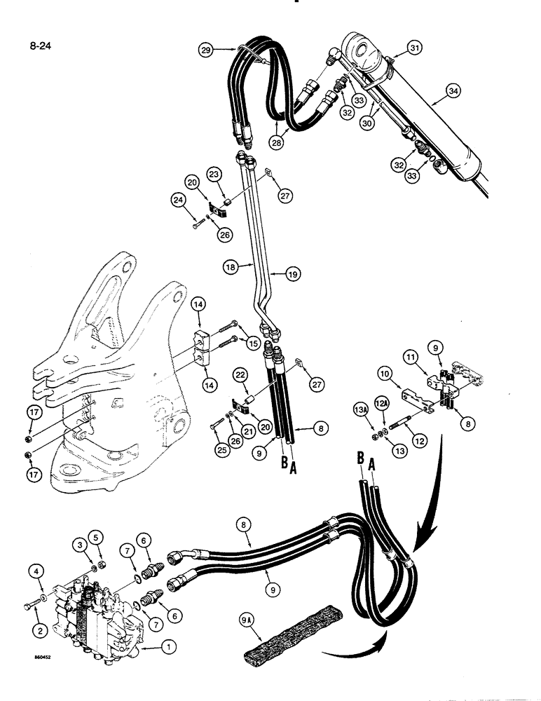 Схема запчастей Case 35C - (8-24) - BUCKET CYL.HYD.CIRCUIT, MODELS W/O EXTENDABLE DIPPER MODELS W/TWO BOOM MOUNTING PINS AT SWING TOWER (08) - HYDRAULICS