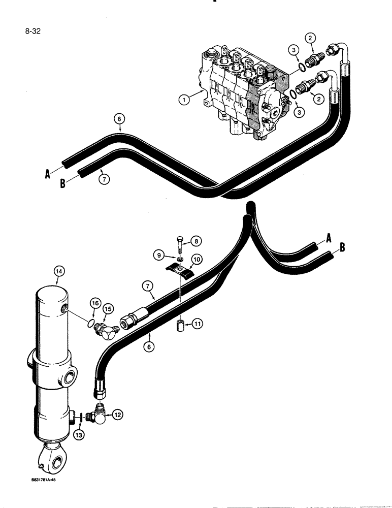 Схема запчастей Case 450C - (8-32) - RIPPER HYDRAULIC CIRCUIT (08) - HYDRAULICS