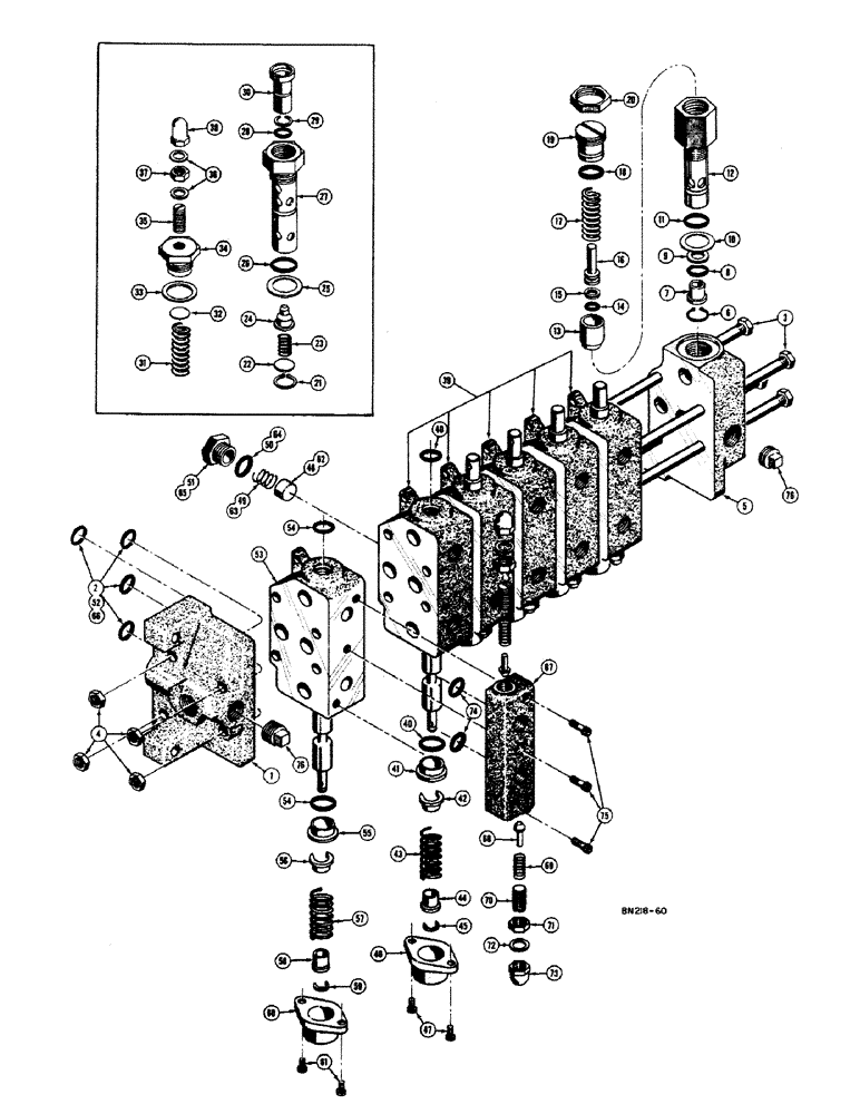 Схема запчастей Case 420B - (212) - D23812 BACKHOE HYDRAULIC CONTROL VALVE, (USED ON MODELS W/O HIGH PRESSURE CARRY OVER LINE) 