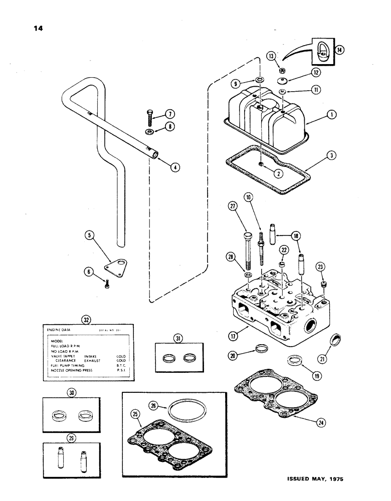 Схема запчастей Case 850 - (014) - CYLINDER HEAD AND COVER, (301 BD) DIESEL ENGINE (01) - ENGINE