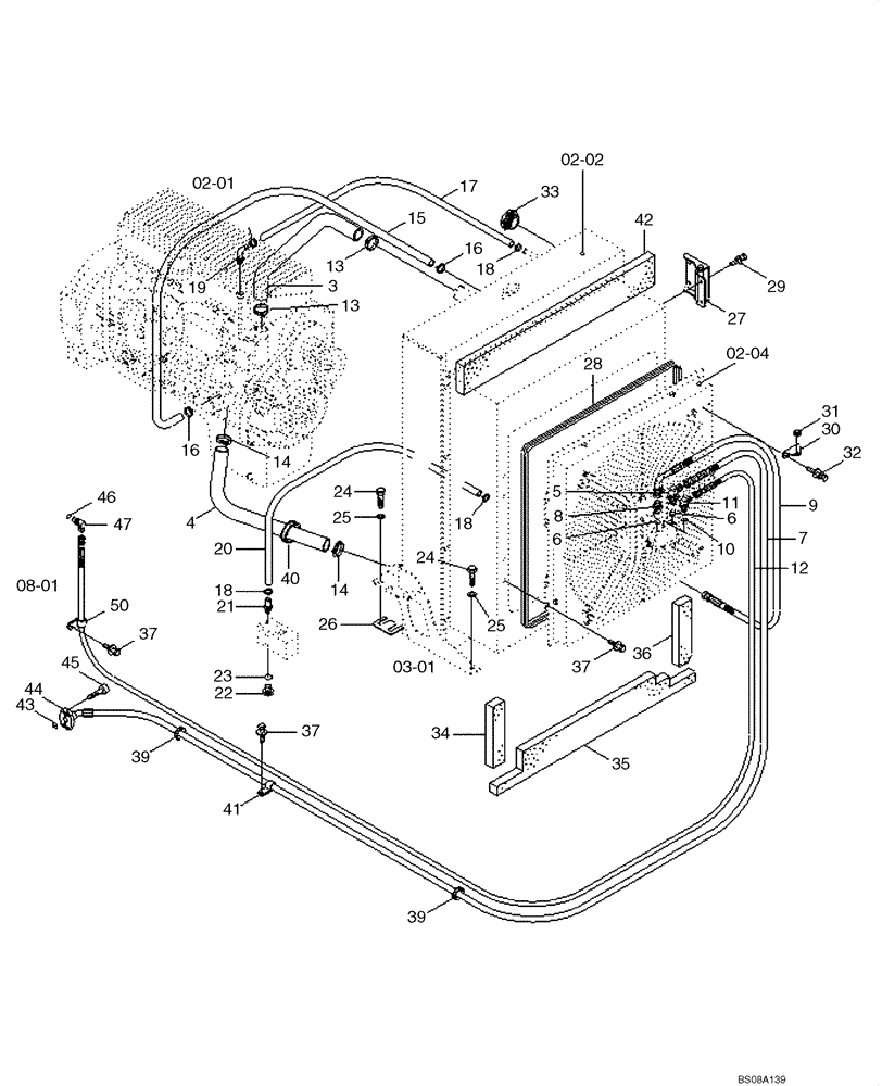 Схема запчастей Case 1221E - (02-03[01]) - COOLING SYSTEM - HOSES (87700384) (02) - ENGINE