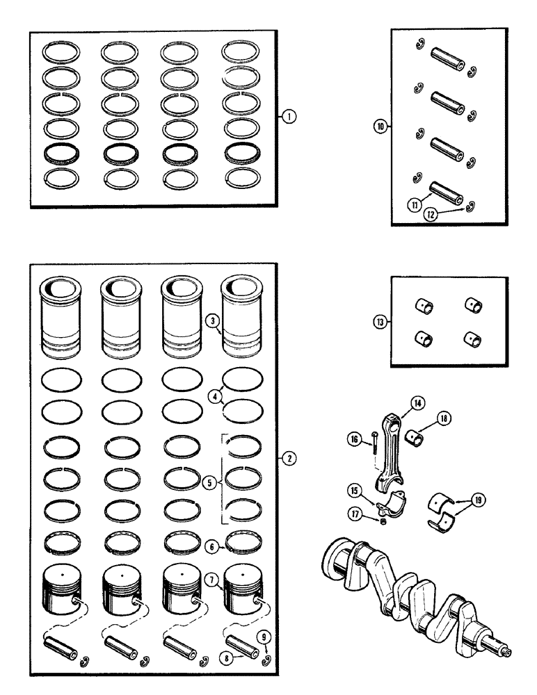 Схема запчастей Case 580 - (044) - PISTON ASSEMBLY AND CONNECTING RODS, (159) SPARK IGNITION ENGINE (10) - ENGINE