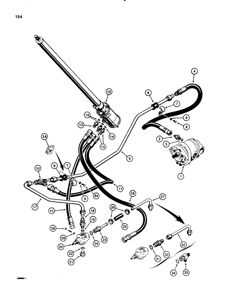 Схема запчастей Case 580E - (154) - STEERING HYDRAULIC CIRCUIT, HYDRAULIC PUMP TO STEERING CONTROL VALVE AND RELIEF VALVE (05) - STEERING