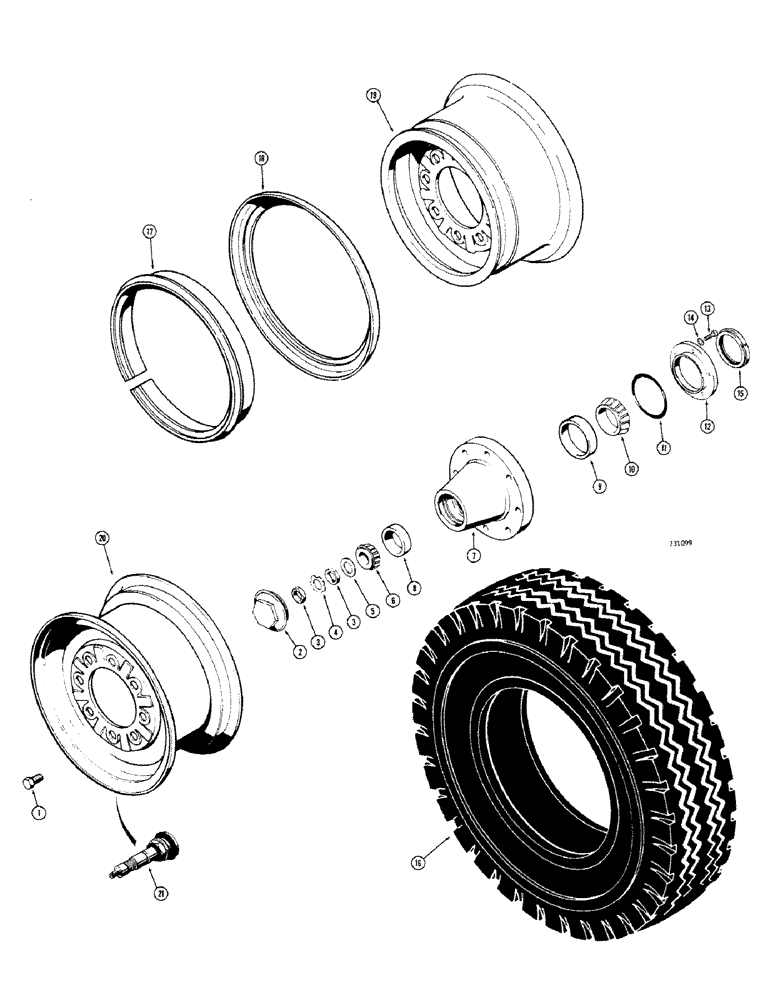 Схема запчастей Case 680CK - (142) - FRONT STEERING WHEELS, RIM, HUB AND BEARINGS, USED ON MODELS (44) - WHEELS