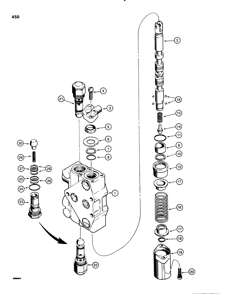 Схема запчастей Case 580SE - (450) - THREE-POINT HITCH CONTROL VALVES, LIFT SECTION WITH TWO CIRCUIT RELIEF VALVES (08) - HYDRAULICS