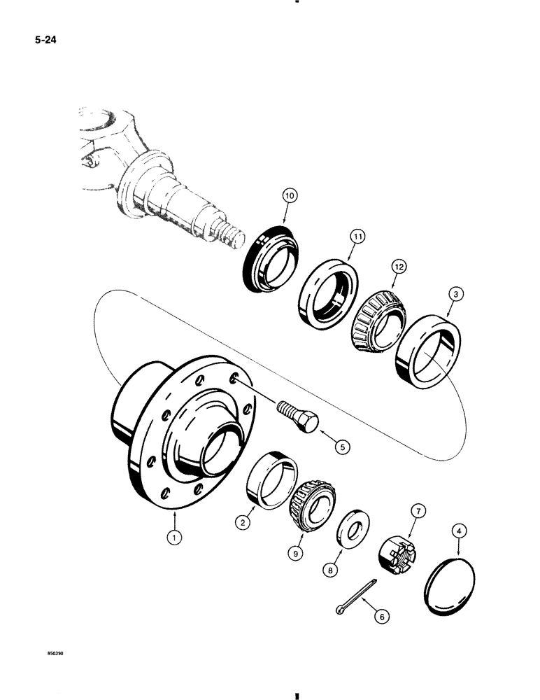 Схема запчастей Case 580K - (5-024) - FRONT WHEEL HUB AND BEARINGS (05) - STEERING