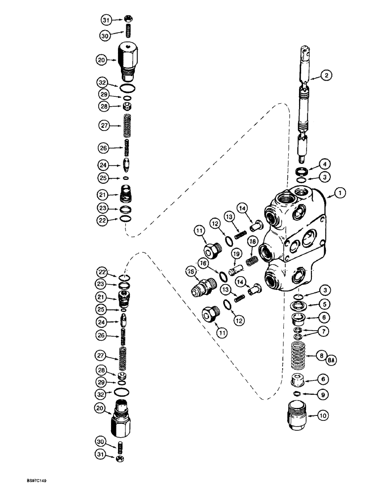 Схема запчастей Case 590SL - (8-122) - 122854A6 BACKHOE CONTROL VALVE, SWING SECTIONS (08) - HYDRAULICS