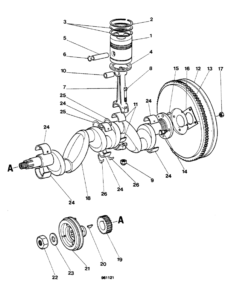 Схема запчастей Case 580G - (042) - ENGINE - PISTONS, CRANKSHAFT, AND FLYWHEEL (02) - ENGINE