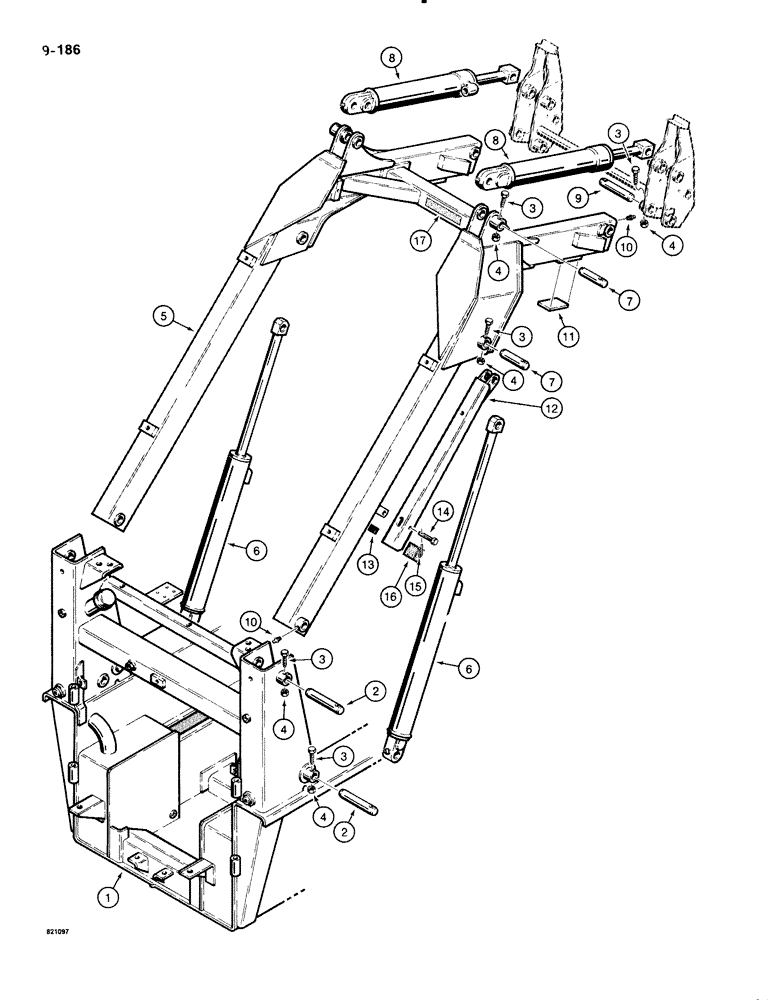 Схема запчастей Case 1835B - (9-186) - LOADER LIFT FRAME (09) - CHASSIS/ATTACHMENTS