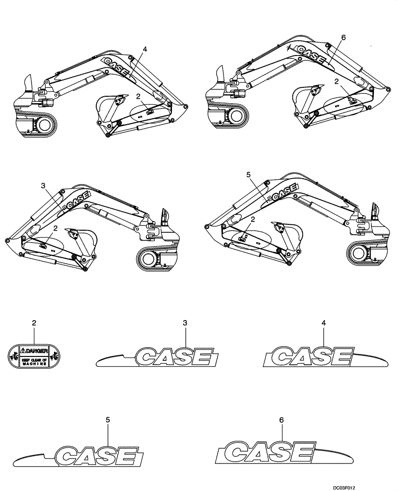 Схема запчастей Case CX31 - (09-60[00]) - DECALS - BOOM (09) - CHASSIS/ATTACHMENTS