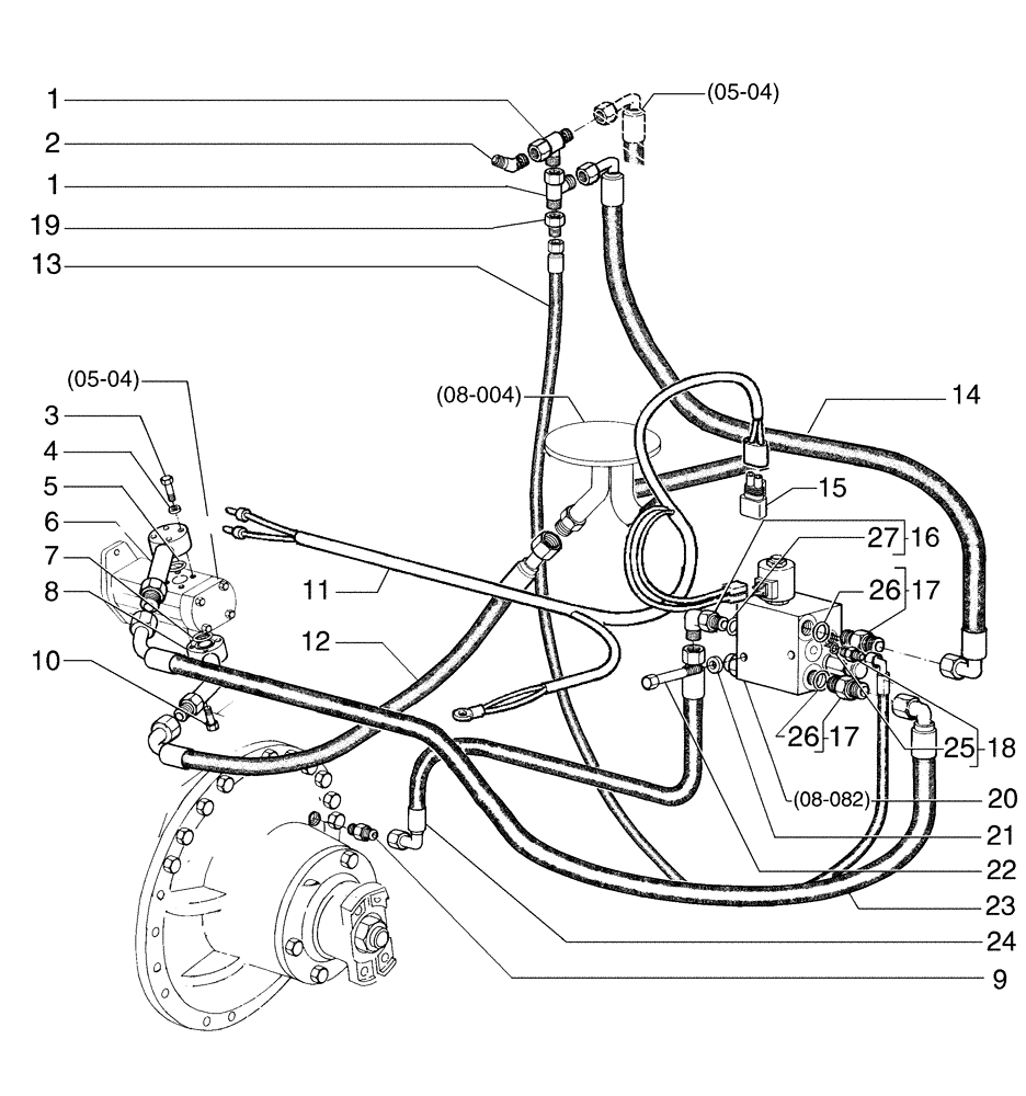 Схема запчастей Case 885 - (08-080[01]) - DIFFERENTIAL LOCK - HYDRAULIC CIRCUIT (08) - HYDRAULICS