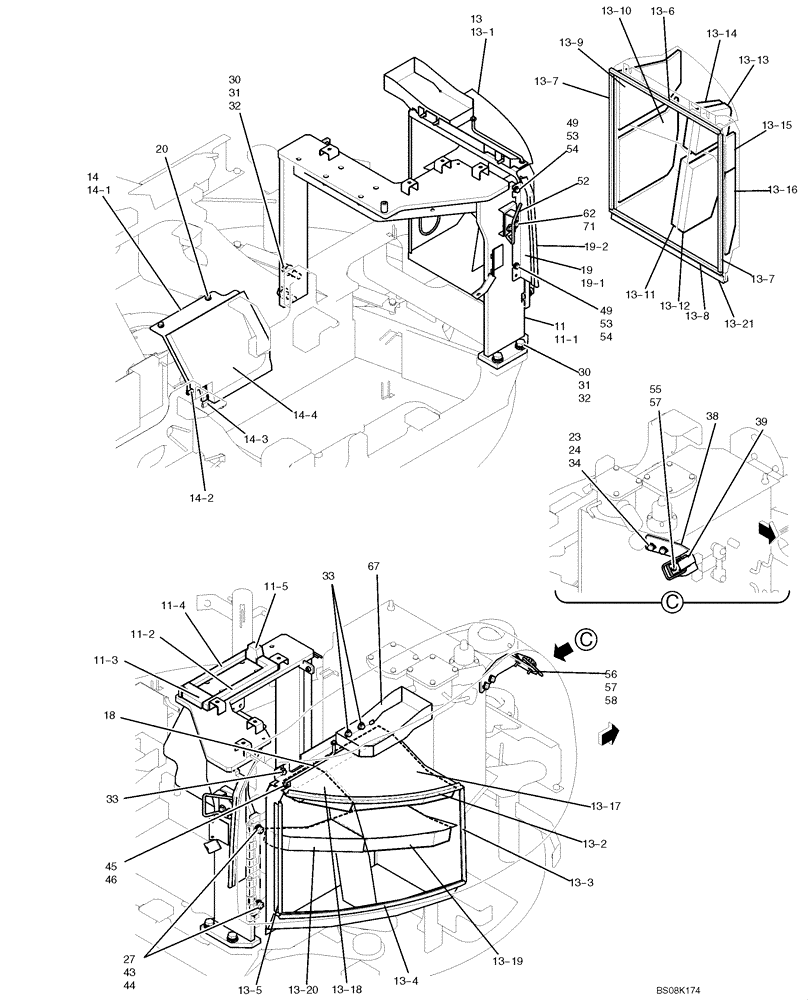 Схема запчастей Case CX50B - (01-068) - GUARD INSTALLATION (CANOPY) (PH21C00020F1) (05) - SUPERSTRUCTURE