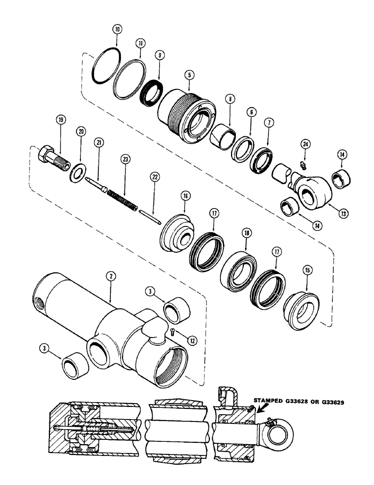 Схема запчастей Case 680CK - (260) - G33628 AND G33629 BACKHOE SWING CYL (35) - HYDRAULIC SYSTEMS