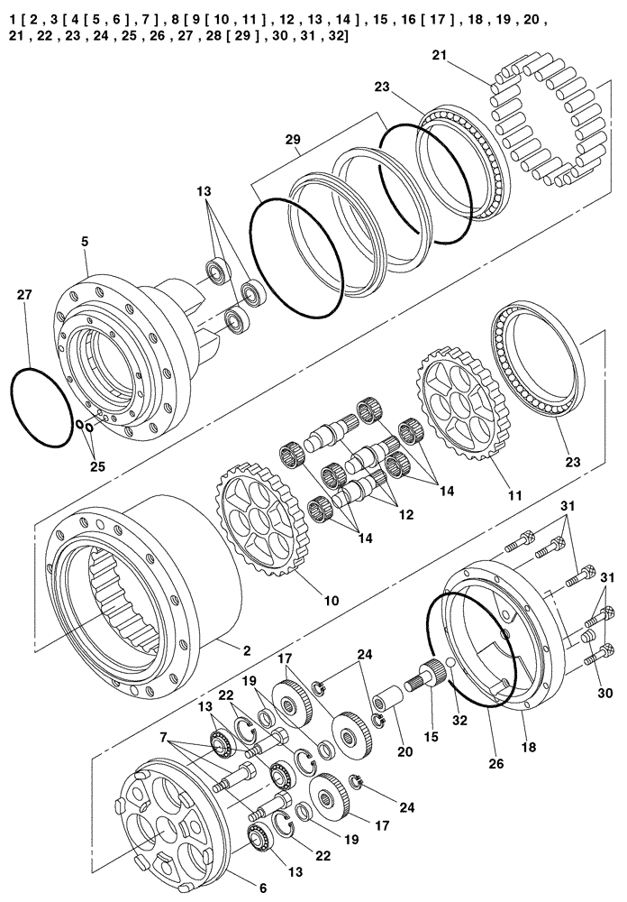 Схема запчастей Case CX135SR - (06-02) - MOTOR ASSY - GEAR ASSY, REDUCTION (06) - POWER TRAIN