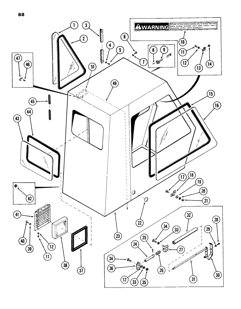 Схема запчастей Case 980B - (088) - CAB AND ATTACHING PARTS, (USED ON UNITS PRIOR TO PIN 6204070) (05) - UPPERSTRUCTURE CHASSIS