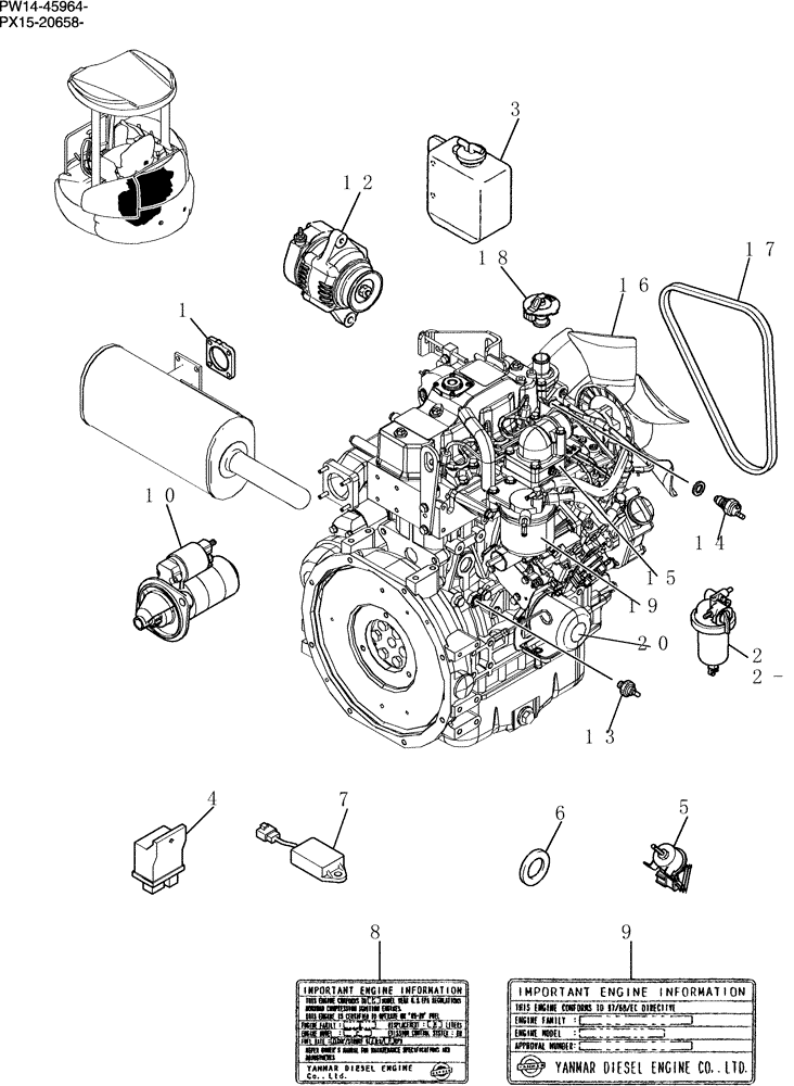 Схема запчастей Case CX31B - (020-01[1]) - ENGINE ASSEMBLY (00) - GENERAL & PICTORIAL INDEX