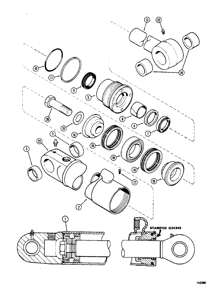 Схема запчастей Case 475 - (167C) - G34345 DOZER TILT CYLINDER, GLAND IS STAMPED WITH CYLINDER PART NUMBER (35) - HYDRAULIC SYSTEMS