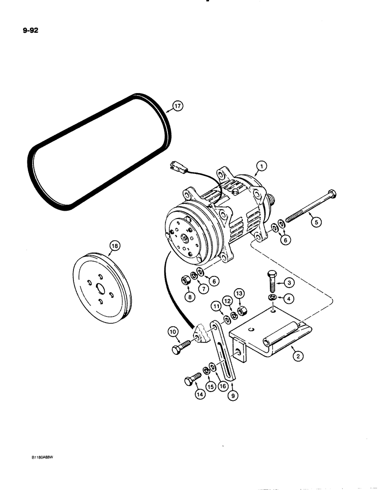 Схема запчастей Case 621 - (9-092) - AIR CONDITIONING COMPRESSOR MOUNTING (09) - CHASSIS/ATTACHMENTS