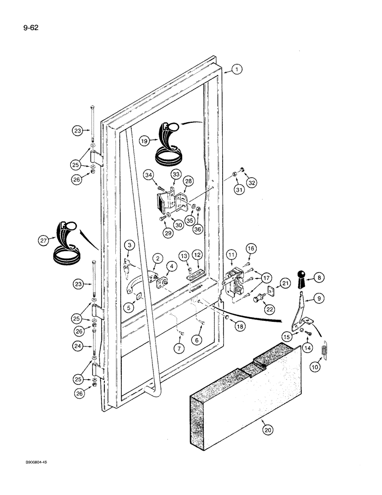 Схема запчастей Case 621 - (9-62) - CAB DOOR AND MOUNTING (09) - CHASSIS/ATTACHMENTS