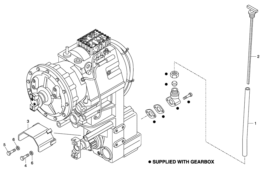 Схема запчастей Case 330 - (16A00010535[01]) - TRANSMISSION - DIPSTICK, TUBE AND SHIELD W/O RETARDER (87452301) (03) - Converter / Transmission