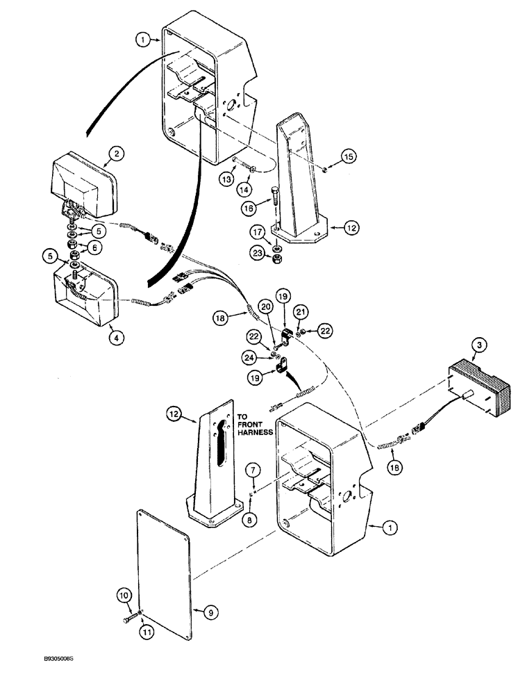 Схема запчастей Case 921 - (4-038) - FRONT LAMP HARNESS AND LAMP MOUNTING (04) - ELECTRICAL SYSTEMS
